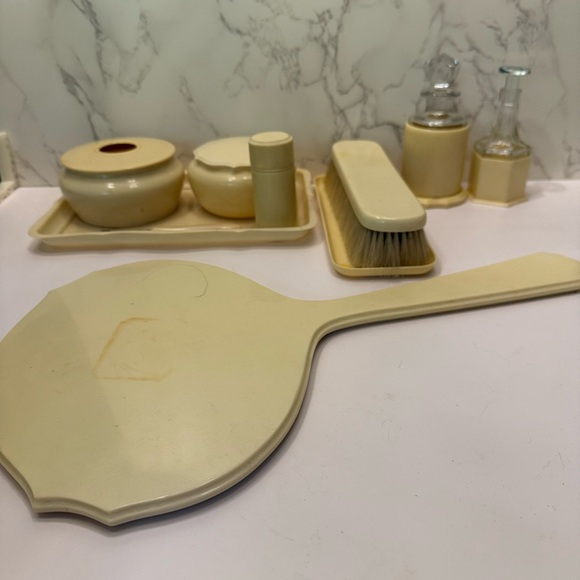 Antique 1920s French Ivory Pyralin Dubarry Celluloid Boudoir Dresser Set 10 pcs.